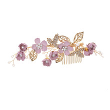 Bridal Hair Comb with Pearls and Rhinestones, Purple Flower Wedding Hair Accessory for Brides