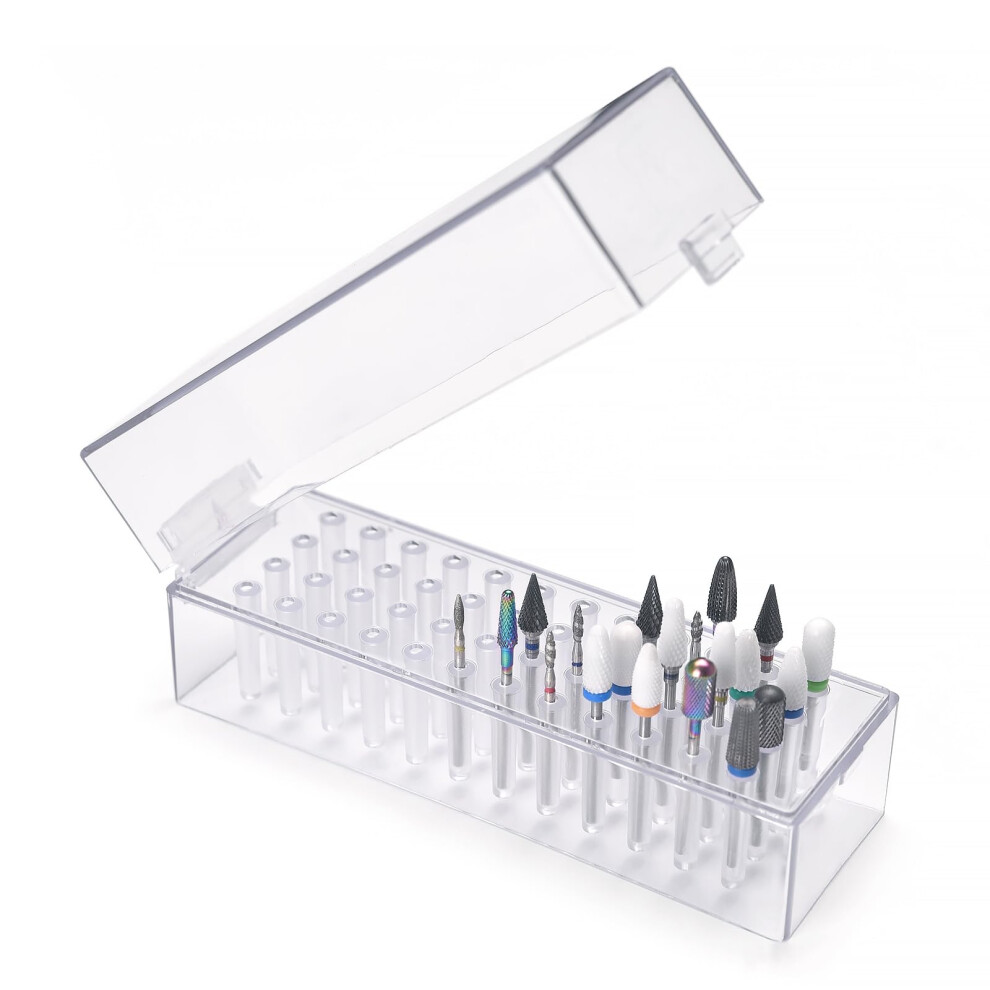 48 Hole Clear Acrylic Nail Drill Bit Holder Organizer with Dustproof Lid for Manicure Tools