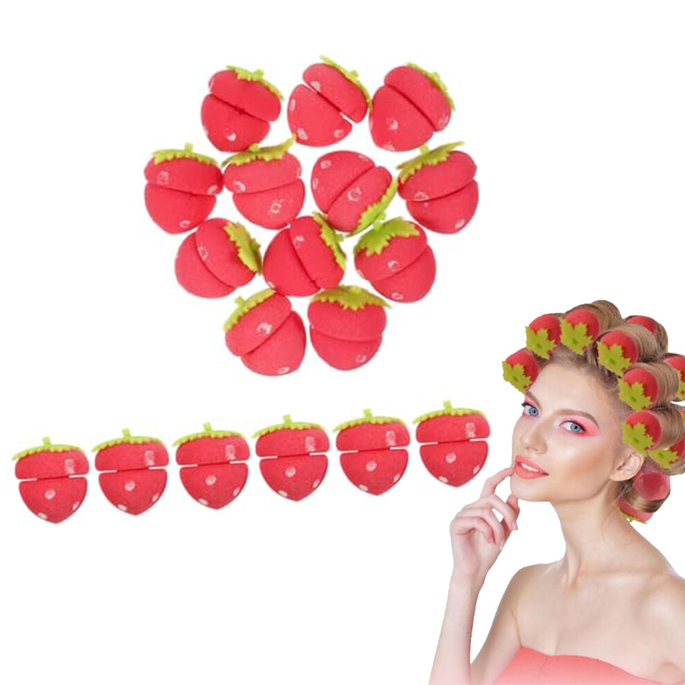 Strawberry Heatless Curlers 18pcs Soft Hair Rollers for Overnight No Heat Styling Medium Hair
