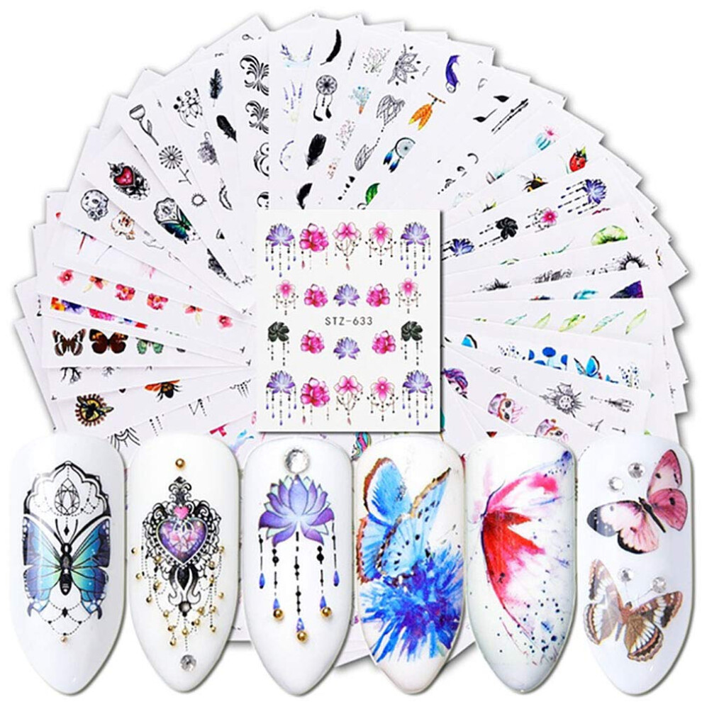 40pcs Flower Butterfly Nail Art Stickers DIY Water Transfer Decals for Fast Nail Decoration