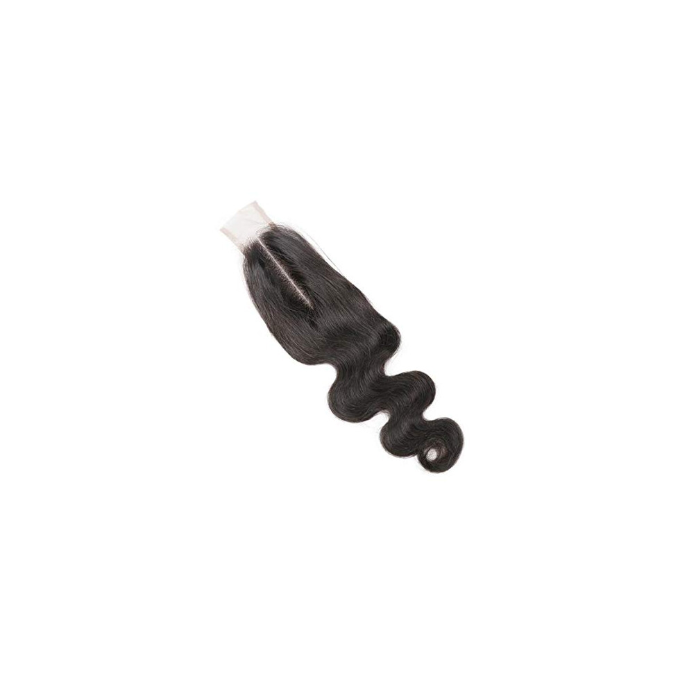Unisex 16 Inch Brazilian Virgin Hair Lace Closure 2X6 Inch Deep Middle Part Body Wave Human Hair