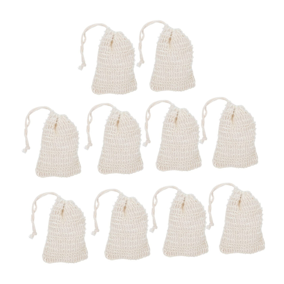10pcs Ramie Sisal Soap Saver Bag with Drawstring, Exfoliating Pouch for Rich Lather and Gentle Massage