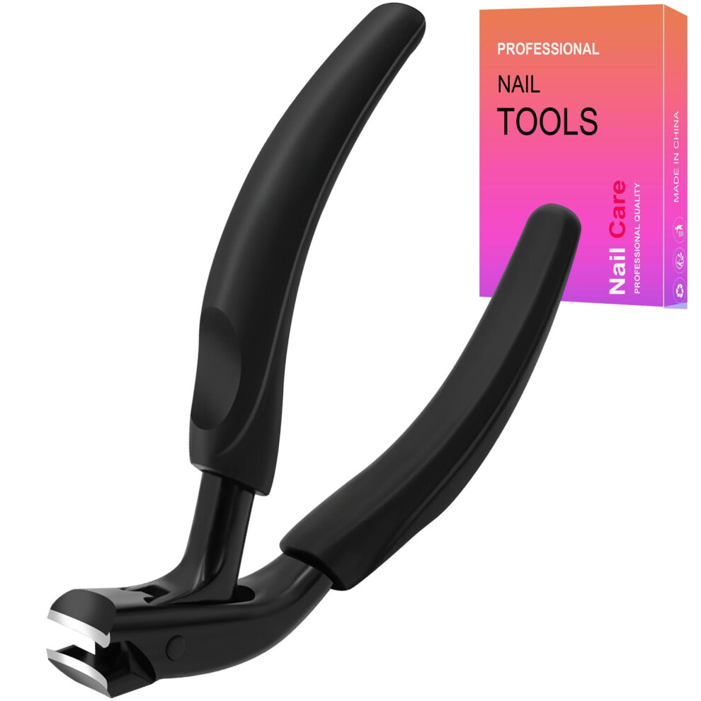 Toenail Clippers for Seniors with Angled Head, Long Handle Thick Nail Cutter with Catcher