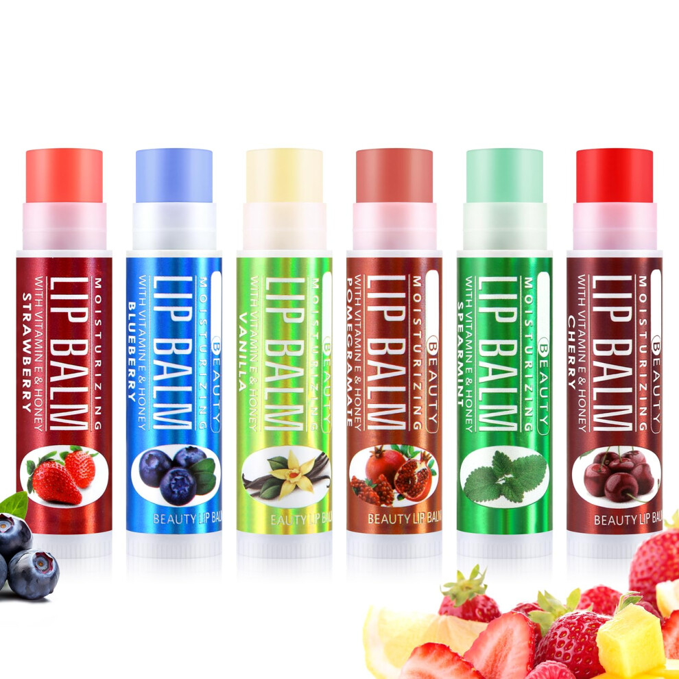 Lip Balm Set, Moisturizing and Hydrating for Dry Cracked Lips, Multiple Flavors, 6 Pack
