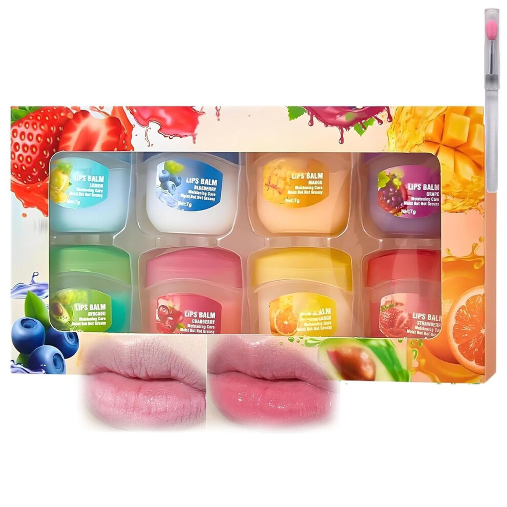 Lip Balm Set with Eight Fruit Flavors, Hydrating Lip Gloss Gift for Dry Lips, Deep Moisture 8PCS