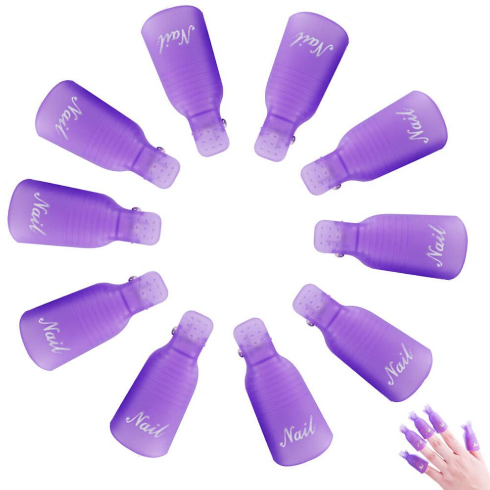 Purple 10Pcs Reusable Nail Polish Remover Clips For Gel Nails With Secure Acetone Hold And Antislip Grip Â