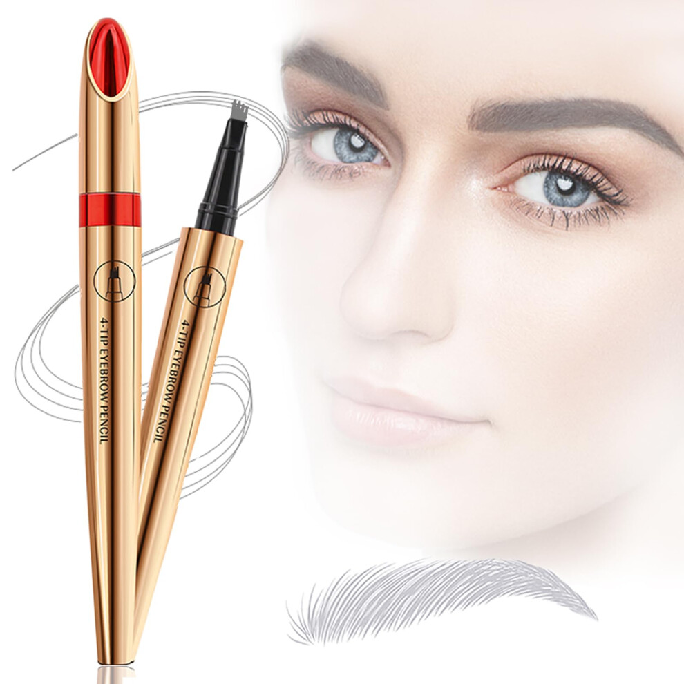 Gray Waterproof Eyebrow Pencil With 4 Microfork Tip, 24H Long Lasting Smudgeproof Brow Pen
