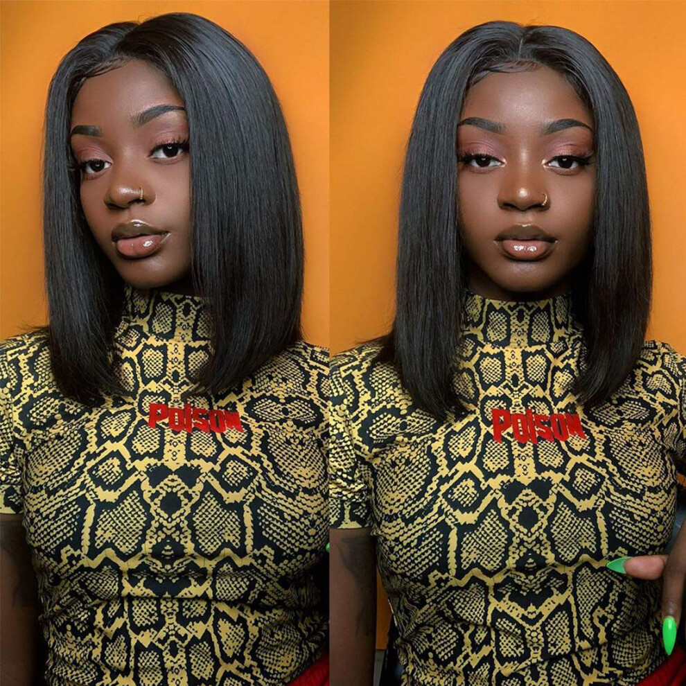 Unisex Bob Wigs Human Hair 13X4 Lace Front Brazilian Remy 12 Inch Straight With Baby Hair Natural Hairline