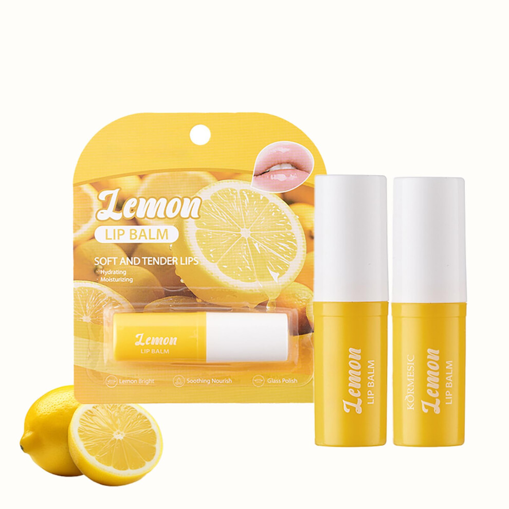 Natural Lemon Lip Balm for Dry and Chapped Lips, Deep Hydration and LongLasting Moisture, 3 Pack