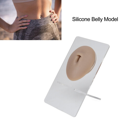 Belly Button Piercing Practice Model with Stand, Reusable Silicone Navel Training Display Dark Skin Tone 2