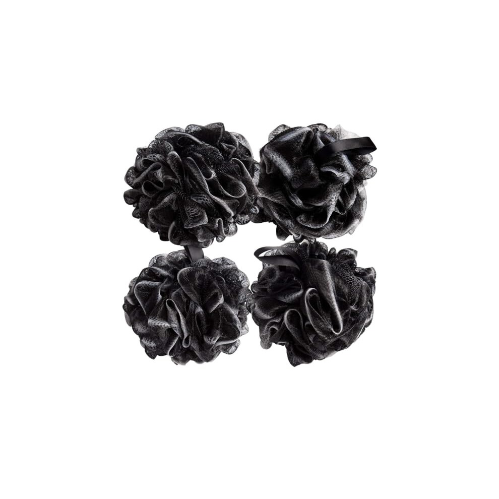 Black Large Shower Loofah Pouf 4 Pack For Rich Lather And Gentle Skin Exfoliation