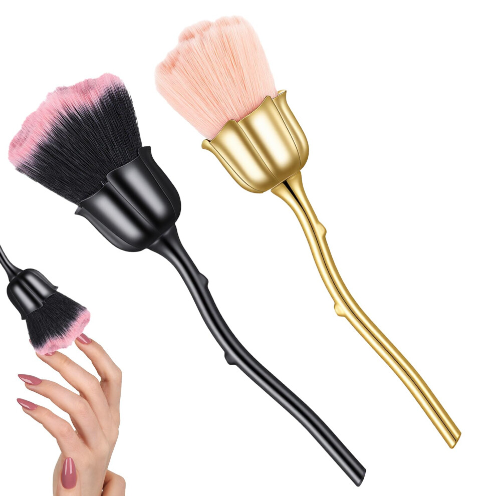 2 PCS Nail Dust Brush Rose Shape Soft Nylon Bristles for Manicure Cleaning and Makeup