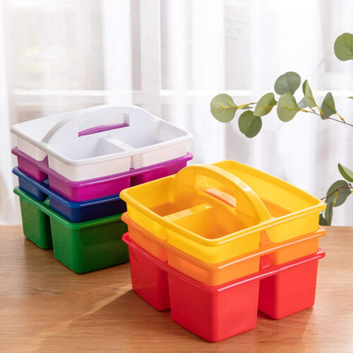 Plastic Storage Caddy with Handle, 3 Compartment Blue Organizer Bin for Arts and Crafts, Home Office Use 2