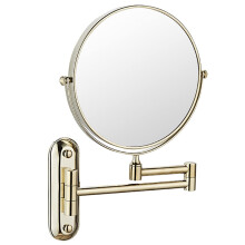 Wall Mounted Makeup Mirror 8 Inch Double Sided Vanity Mirror 5X Magnification 360 Rotating Brass Gold