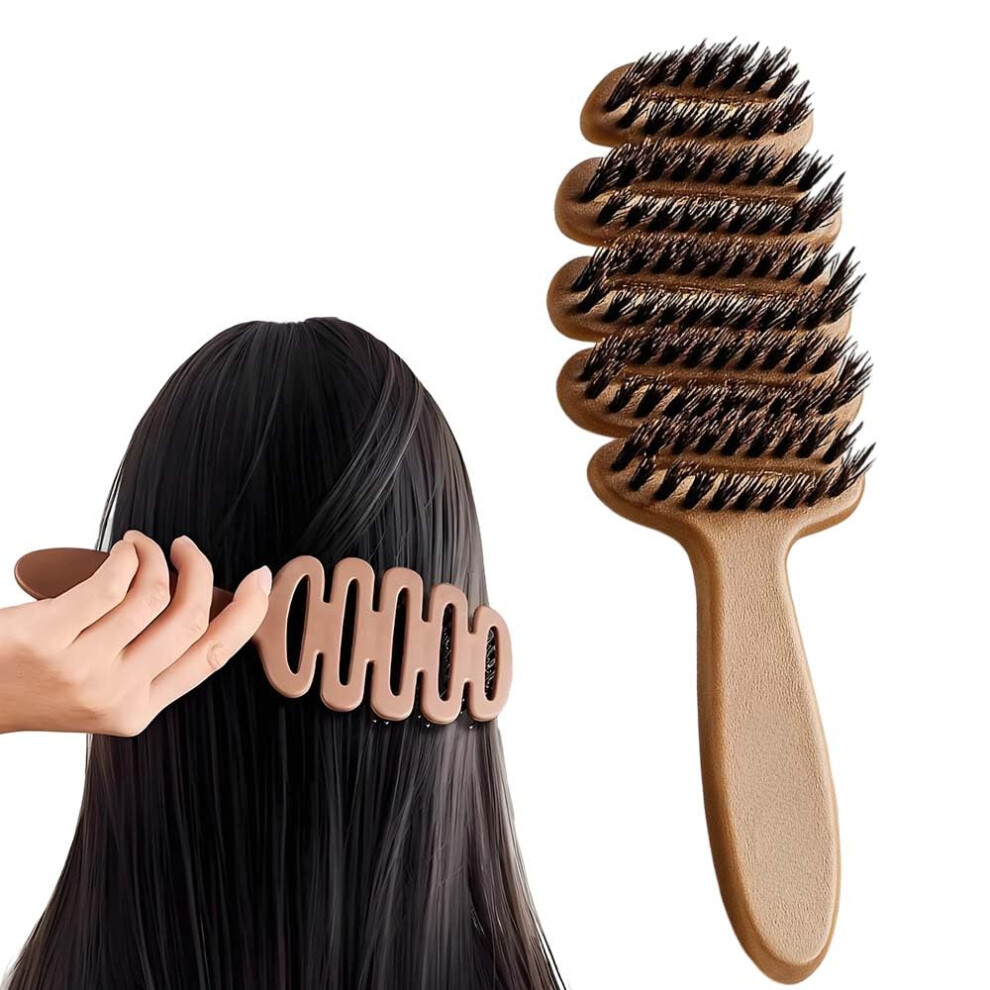 Boar Bristle Hair Brush for Fine Thin Hair, Volumizing Root Lift with Soft Bristles, Compact Travel Size