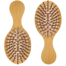 2PCS Mini Bamboo Hair Brush Set for All Hair Types, Wooden Paddle Brushes for Detangling and Scalp Massage