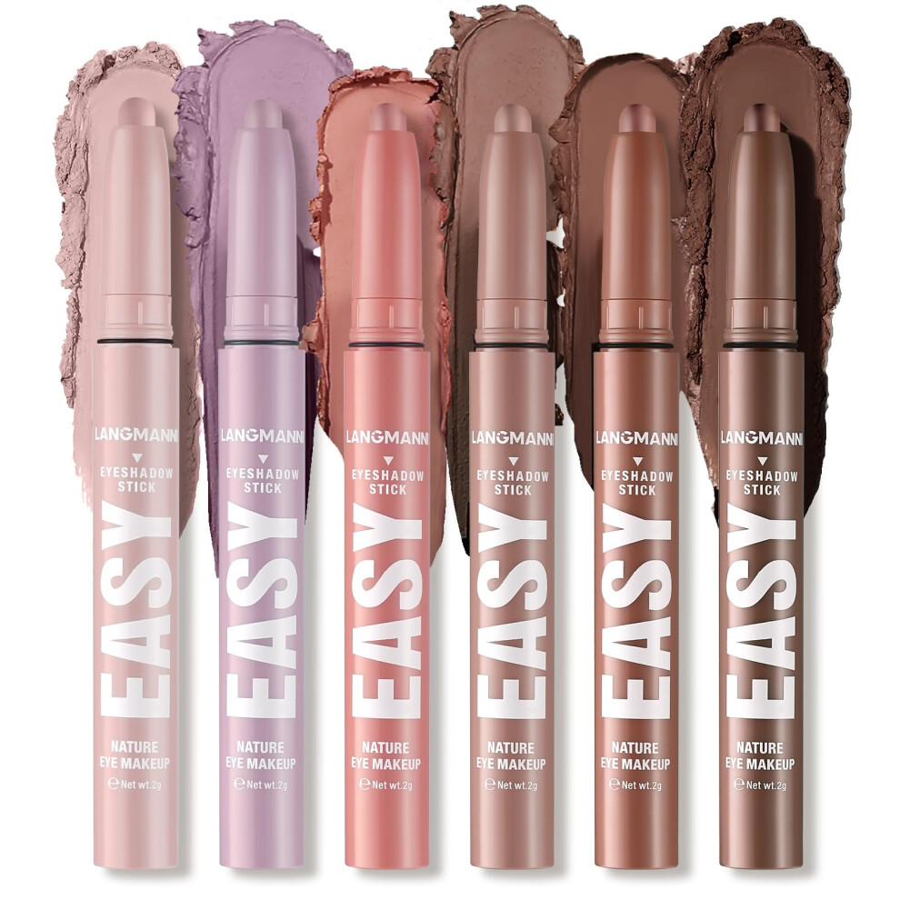 Cream 6Pcs Waterproof Eyeshadow Stick Set, Metallic And Matte Shimmer, Long Lasting Eye Crayons