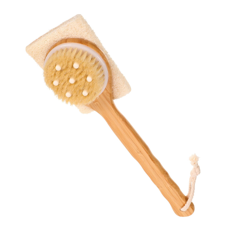 Long Handle Bath Brush with Natural Loofah, DualSided Back Scrubber for Gentle Exfoliation