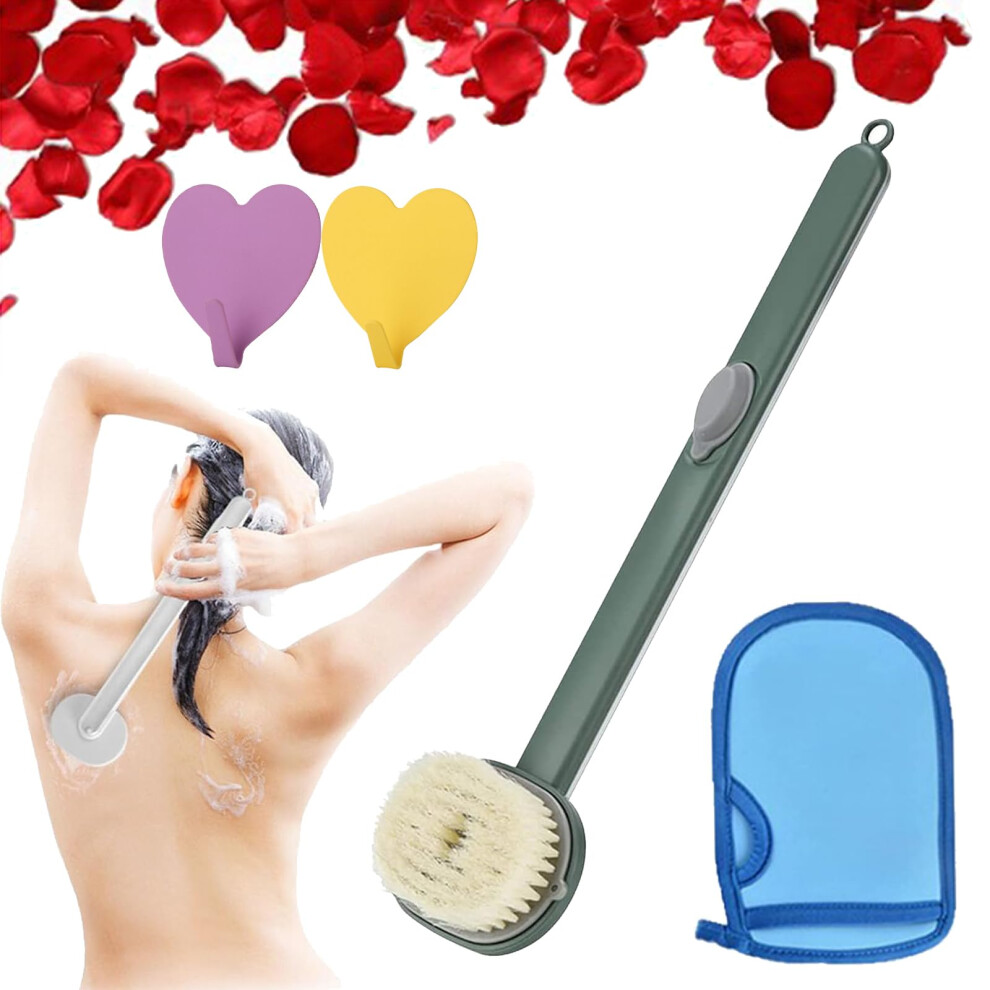 Green Bath Back Scrubber With Long Handle And Builtin Soap Dispenser For Deep Cleansing And Exfoliation (Green)