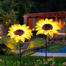 Solar Garden Lights with Lifelike Sunflower Design, Waterproof Outdoor LED Pathway Stakes for Yard