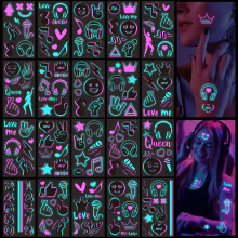 Blacklight Temporary Tattoos for Adults, Music Notes Glow Waterproof Neon Body and Face Tattoos