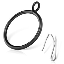 24pcs Black Curtain Rings with Hooks Rustproof Metal Drapery Rings Fit 1.8in Rods Heavy Duty