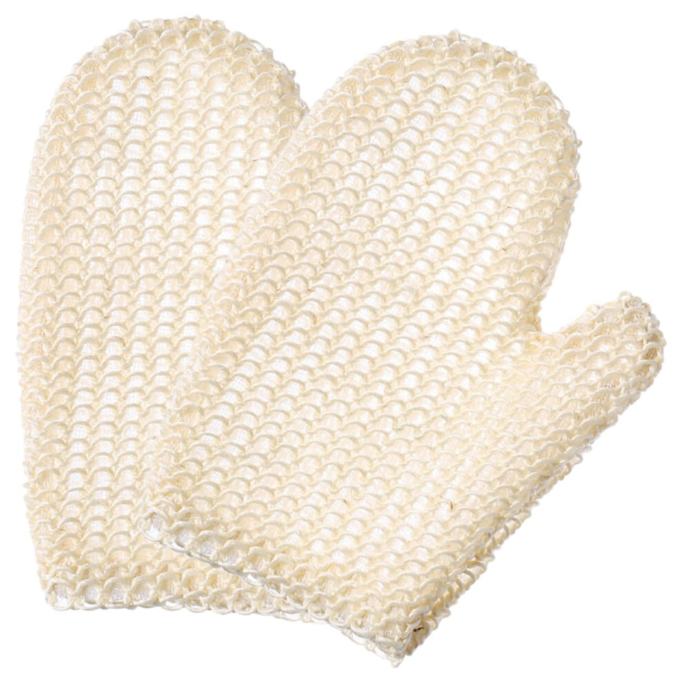 Beige Exfoliating Gloves Body Scrubbing Sisal Bath Mitts Gentle Skin Care Reusable Spa Shower Set
