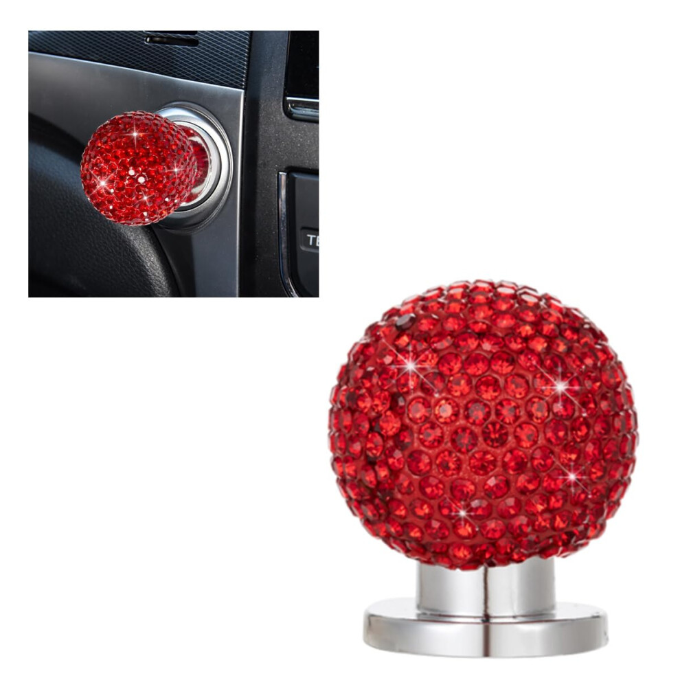 Bling Car Start Button Cover With Rhinestone, Sparkly Push Start Ignition Knob Protector Red 9169991733890