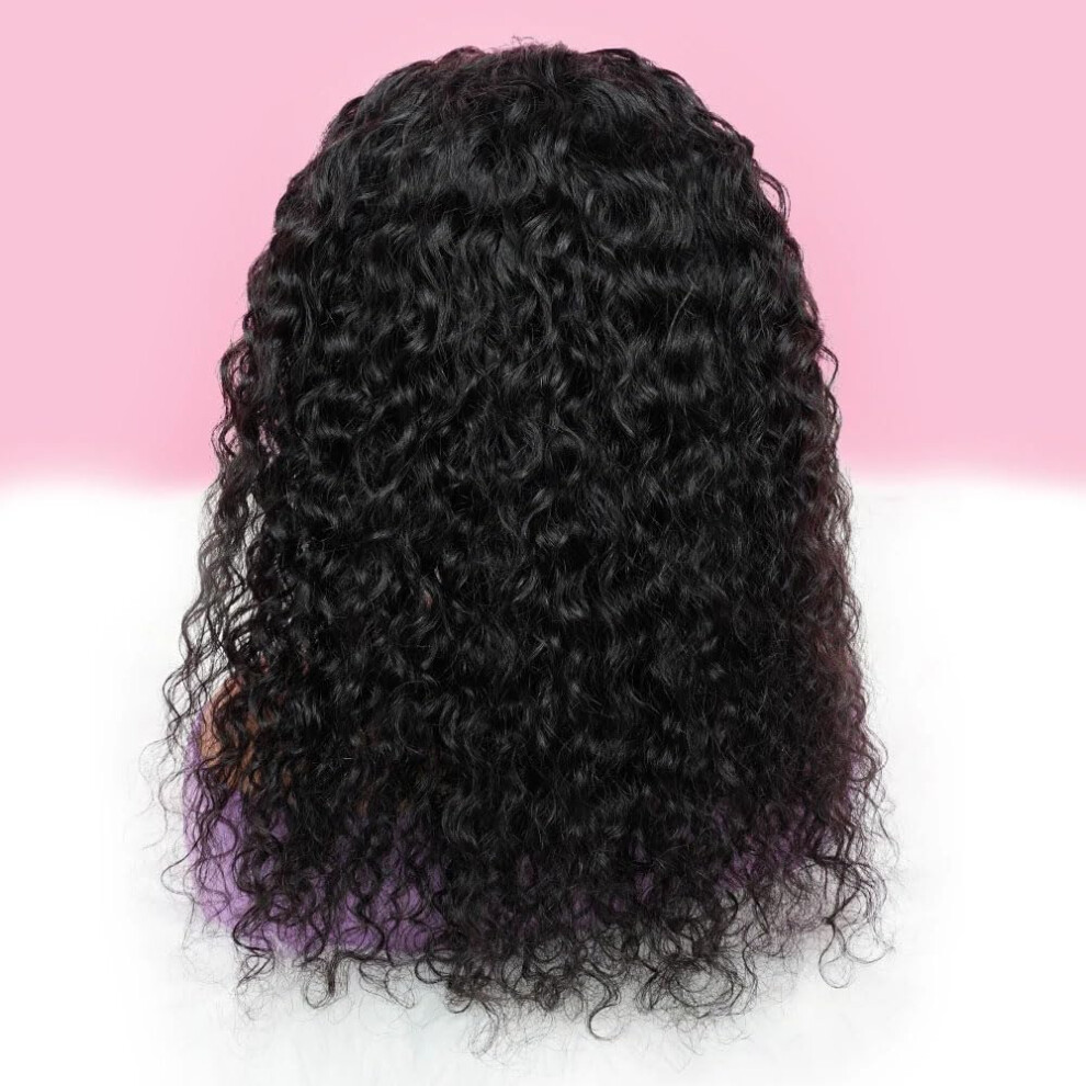 Unisex Brazilian Remy Human Hair Wig 12 Inch Glueless Headband Water Wave 150 Density Natural Look