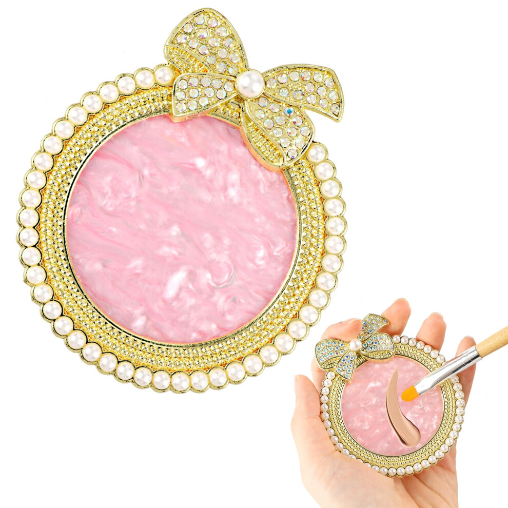Resin Nail Art Palette with Bow and Pearls, Makeup Mixing Tool for Precise Color Blending