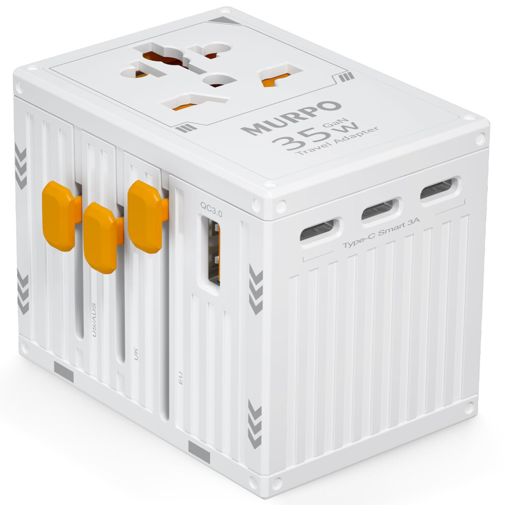 Travel Adapter 35W Fast Charger With 3 Usbc And 1 Usba, Worldwide Plug Compatibility, White 9092120572421