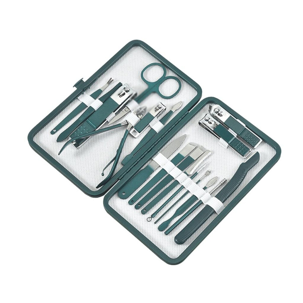 Professional Nail Clippers Set with Sharp Precision Blades and Ergonomic Grip, 18pcs Dark Green Stainless Steel