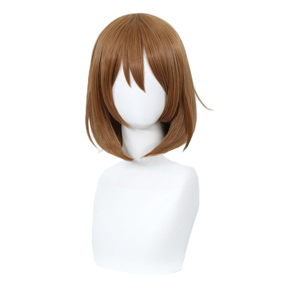 Unisex Brown Bob Cosplay Wig With Bangs, Heat Resistant Synthetic Hair, Adjustable Fit For Girls
