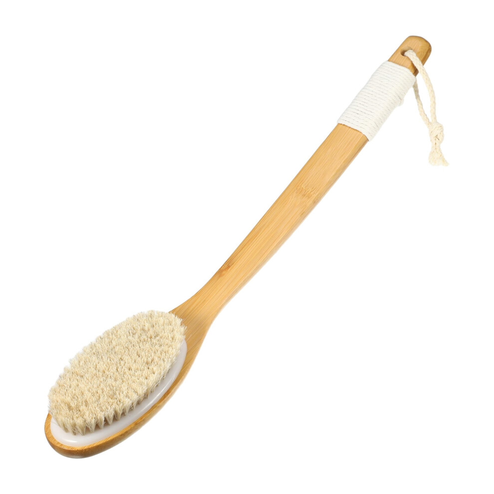 Yellow Horsehair Dry Brushing Body Brush, 18Inch Bath Brush With Long Handle,