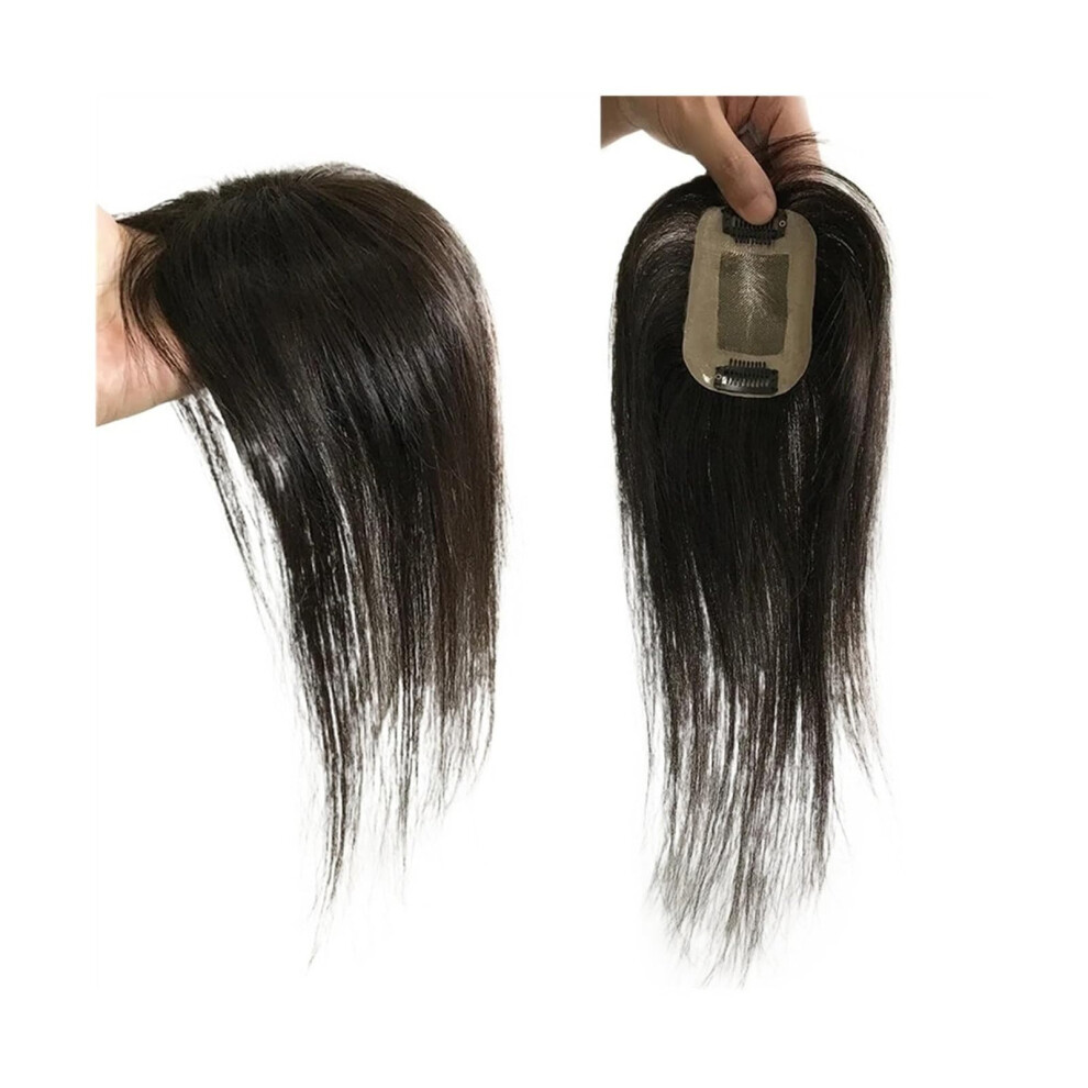 Unisex European Remy Human Hair Topper With Bangs 12 Inch Mono Base For Thinning Hair Clip In