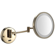 LED Wall Mounted Makeup Mirror with Smart Sensor Lighting, 10X Magnification, 360 Swivel Arm, Gold PlugIn