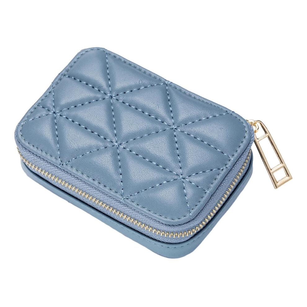 Blue Leather Lipstick Holder With Builtin Mirror Travel Makeup Bag Compact Cosmetic Organizer
