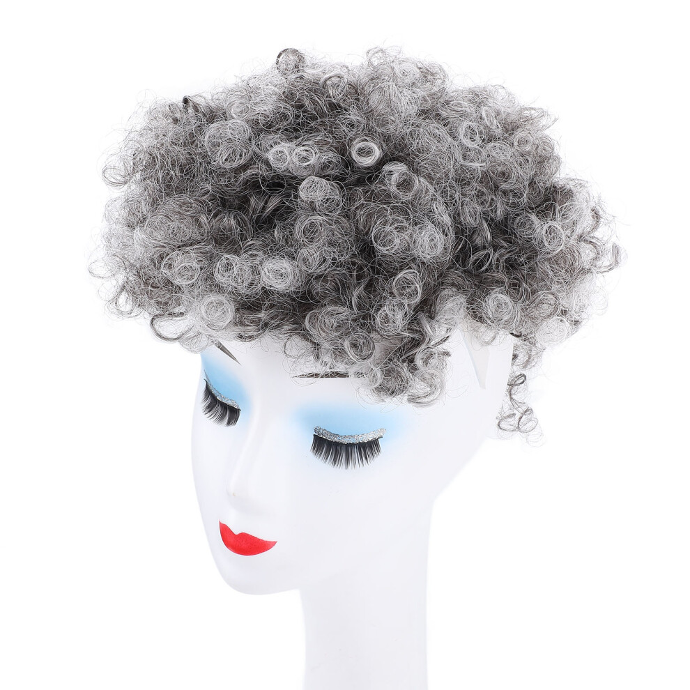 Grey Puff Hair Bun with Bangs - Seamless, Easy Wear, Short Curly Drawstring