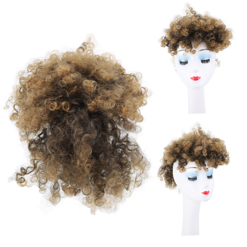 Unisex Puff Curly Bun With Bangs Short Messy Ponytail Extension 1B/27