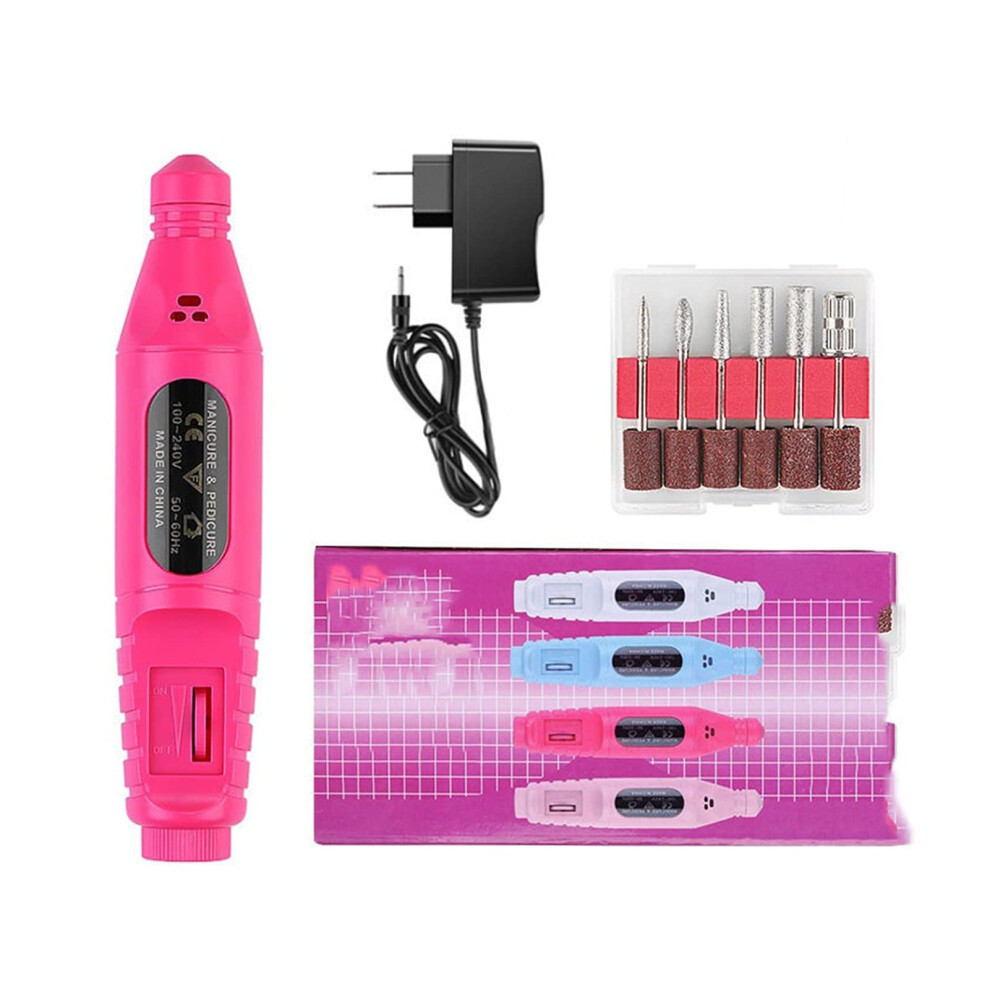 Professional Electric Nail Drill for Acrylic Nails Manicure Pedicure Low Noise with 6 Bits