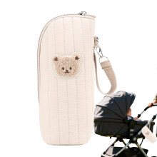 Insulated Baby Bottle Bag with Bear Print, Waterproof Thermal Tote for Breast Milk Storage
