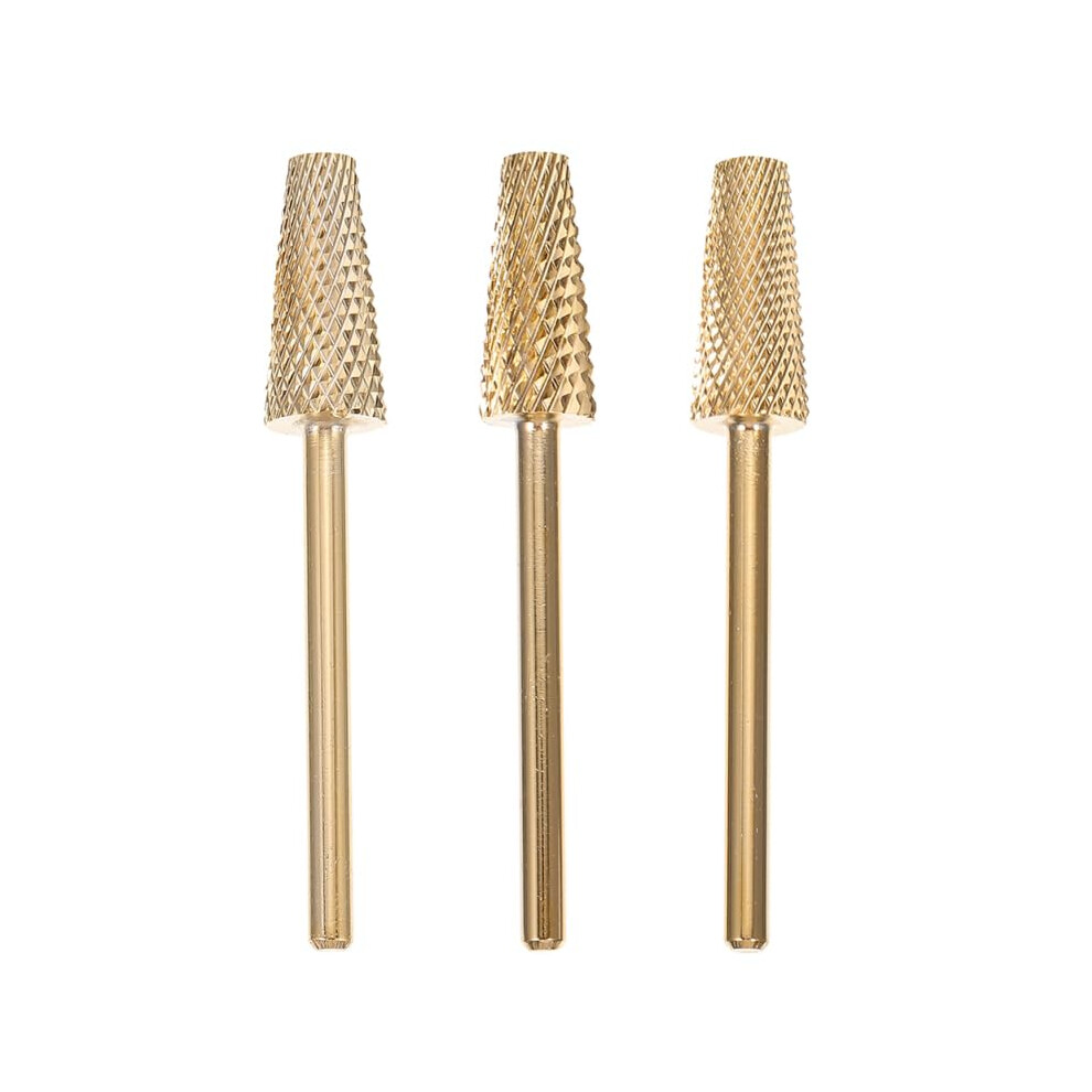 Golden 3Pcs Cone Shaped Tungsten Steel Nail Drill Bits Set For Acrylic Nails Manicure Tools