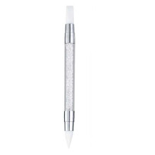 Nail Art Silicone Pen Double Ended Brush for 3D Designs with Dual Tips and Rhinestone Acrylic Handle