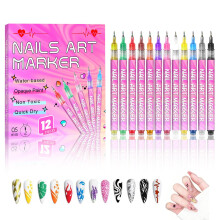 12 Color Nail Art Pens Set with 0.5mm Fine Tip, WaterBased Low Odor Nail Polish Markers for Kids and Adults