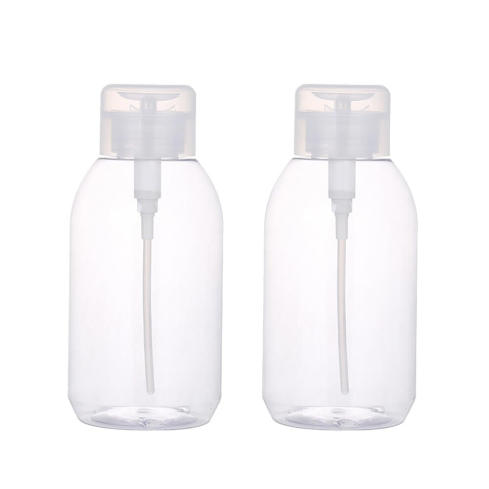 2 Pcs 500ml Plastic Nail Polish Remover Pump Bottle, Refillable Push Down Makeup Dispenser for Nail Art