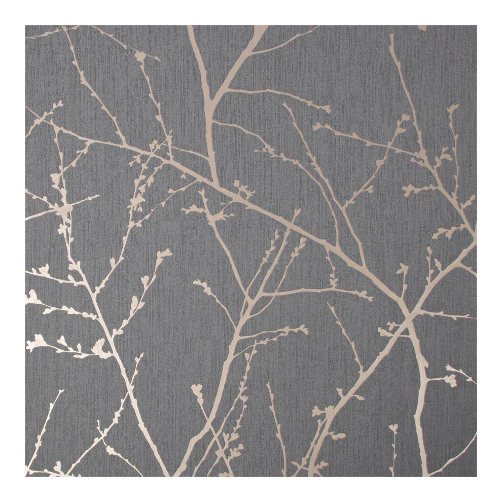 Superfresco Easy Innocence Branch Charcoal & Copper Metallic Wallpaper