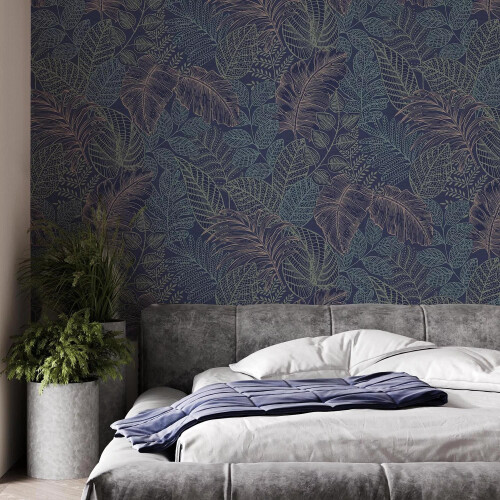 Superfresco Easy Superfresco Easy Scattered Leaves Floral Blue/Copper Wallpaper 2