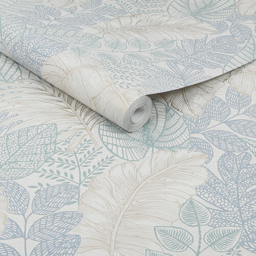 Superfresco Easy Superfresco Easy Scattered Leaves Floral Duck Egg Blue Wallpaper 1