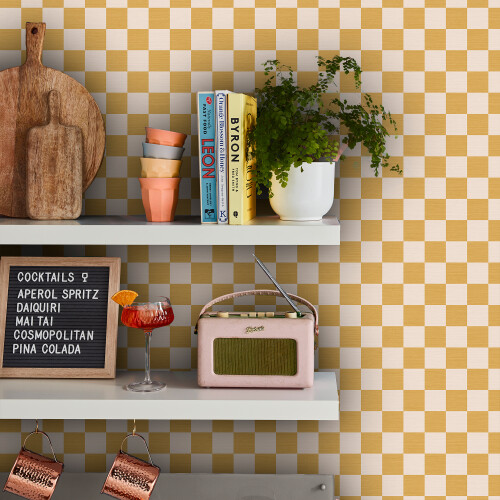ENVY Envy Check me Out Butterscotch Yellow Checkered Wallpaper 1