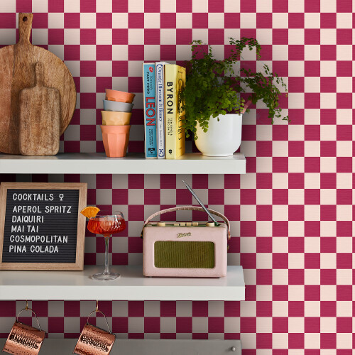 ENVY Envy Check Me Out Raspberry Pink Checkered Wallpaper 1